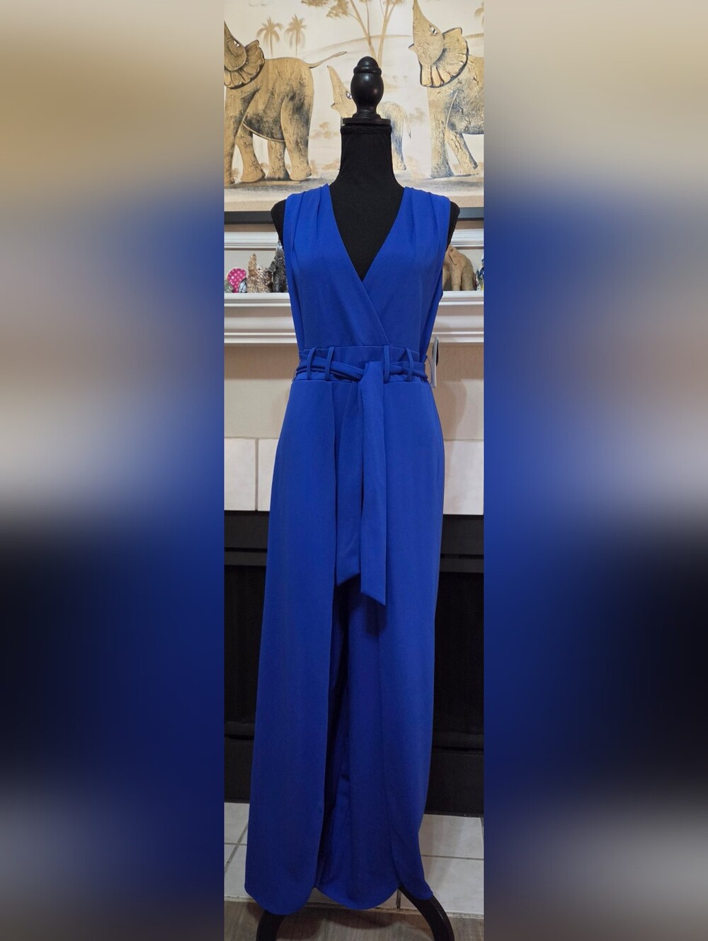 Shelby & Palmer Cobalt Blue Wide-leg fit w/Split-leg Wrap-front Jumpsuit